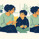 A child listens while looking slightly aside, then responds to show understanding