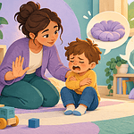 A caregiver calmly sets a boundary and offers two safe choices to an upset child