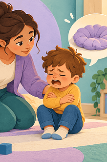 A caregiver calmly sets a boundary and offers two safe choices to an upset child