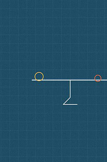 Blueprint style line diagram on a dark grid background for the science experiment 'The Balance Beam: feeling how a lever actually works'