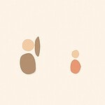 Soft organic blob style illustration with rounded pastel shapes for the activity 'Be the Narrator: giving a toddler the words for what they're already doing'