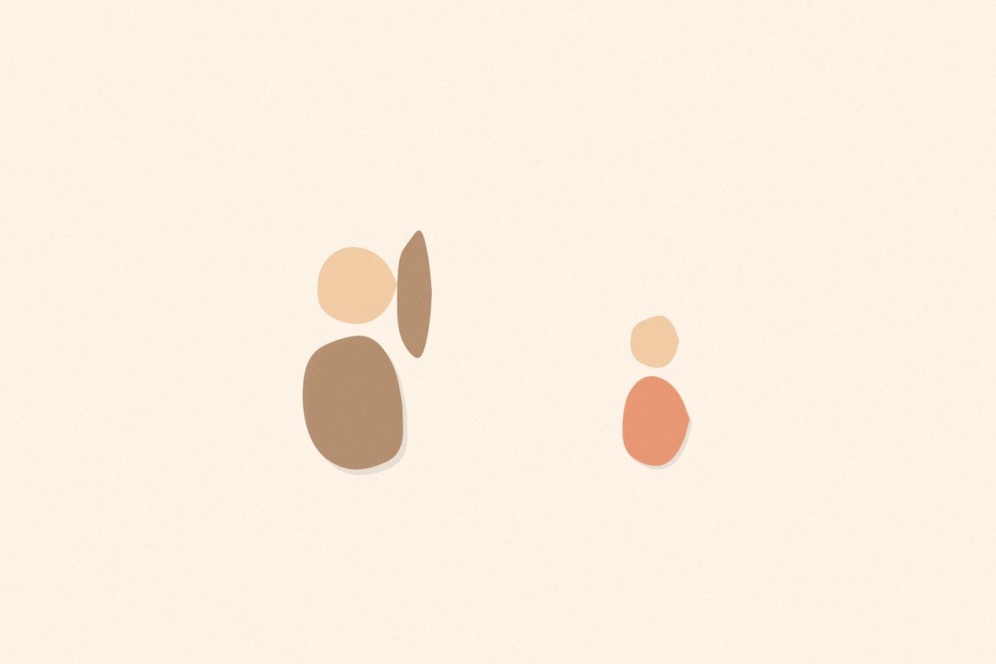 Soft organic blob style illustration with rounded pastel shapes for the activity 'Be the Narrator: giving a toddler the words for what they're already doing'