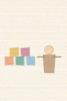 Crayon and wax texture style illustration for the early childhood activity 'Building Together: a cooperative construction challenge', with soft layered colour and a hand drawn feel