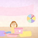 Illustration of a child sitting on cushions in a cosy corner with a decorated shoebox and a colourful spinner on the wall