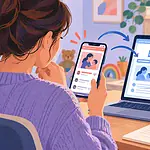A parent compares a social post with authoritative health information on a laptop and phone