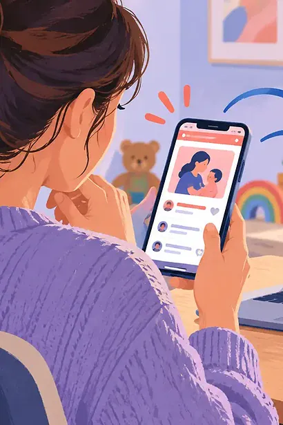 A parent compares a social post with authoritative health information on a laptop and phone