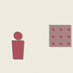 Duotone risograph-style illustration of a figure beside a calendar grid of small dots, representing time and waiting