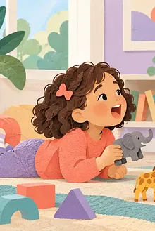 Preschool child and speech-language therapist playing with toy animals and a mirror in a welcoming room