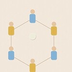 Felt appliqué style illustration of colourful soft rounded figures with dashed stitch borders, arranged for the activity 'Circle Goal: a compact, no-running football game'