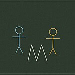 Chalkboard-style line drawing of two figures facing each other with a bouncing arc between them, representing a resilience storytelling activity