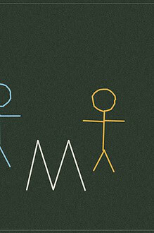 Chalkboard-style line drawing of two figures facing each other with a bouncing arc between them, representing a resilience storytelling activity