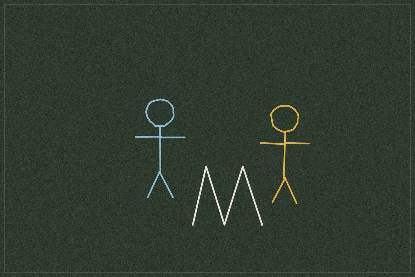 Chalkboard-style line drawing of two figures facing each other with a bouncing arc between them, representing a resilience storytelling activity