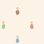 Soft organic blob style illustration with rounded pastel shapes for the activity 'Continue the Story: turning a group of children into genuine storytellers'