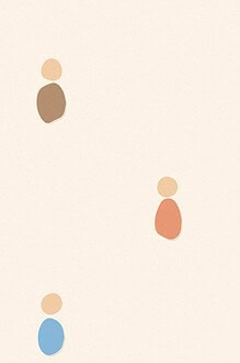 Soft organic blob style illustration with rounded pastel shapes for the activity 'Continue the Story: turning a group of children into genuine storytellers'