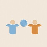 Felt appliqué style illustration of colourful soft rounded figures with dashed stitch borders, arranged for the activity 'Cross-Field Catch: a two-half frisbee passing game'
