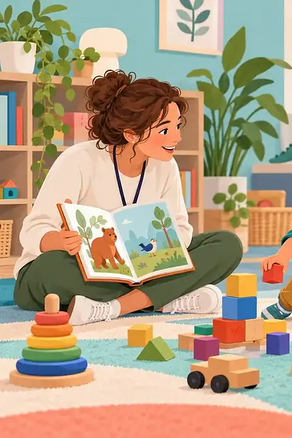 Child playing and communicating with clinicians during a respectful autism assessment while caregivers observe