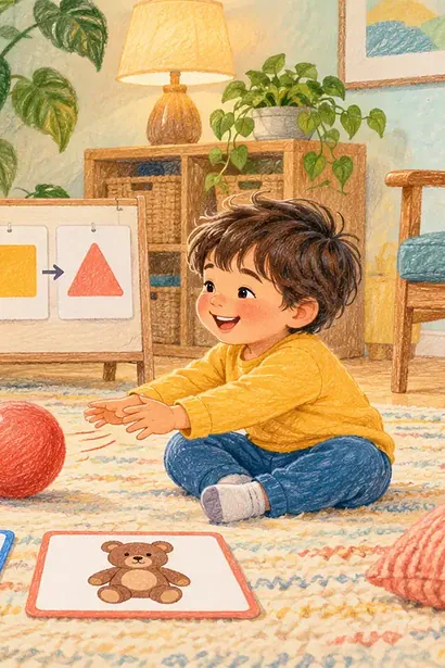 Caregiver and young child taking turns rolling a ball during an everyday play routine