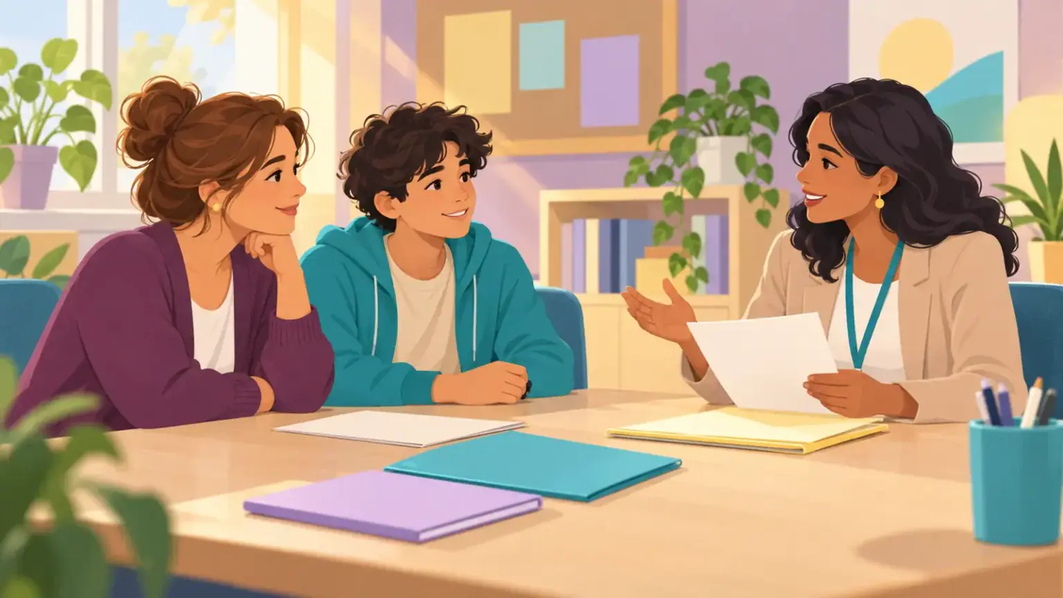 Caregiver and teenager discussing exam access needs with a school support coordinator