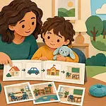 Parent and autistic child using a simple visual plan to prepare for a change in routine