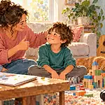 Caregiver giving warm specific feedback to a child with ADHD after one manageable success