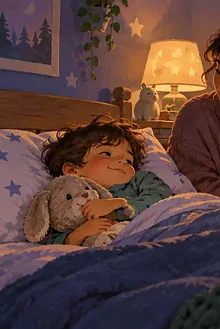 Caregiver reading quietly with a child with ADHD during a calm bedtime routine