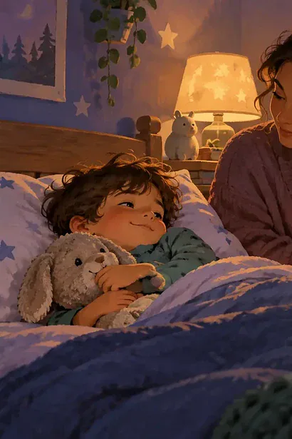 Caregiver reading quietly with a child with ADHD during a calm bedtime routine