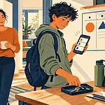 Teenager with ADHD using reminders and a key tray while a parent checks in without taking over