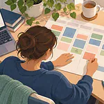 Student arranging a realistic weekly revision plan with breaks and open space