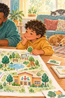 Family creating a privacy-conscious map of useful community services