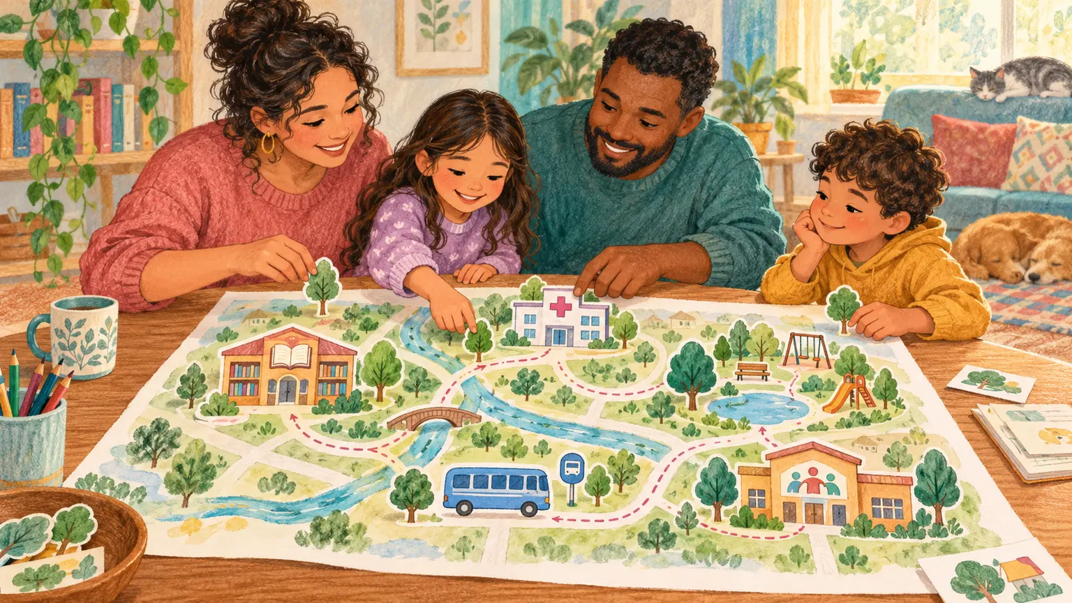 Family creating a privacy-conscious map of useful community services