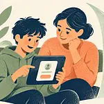 Teen showing a caregiver an online request involving gift cards and game currency