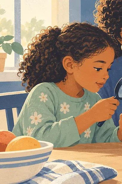 Caregiver and child examining allergen information on a sealed food package