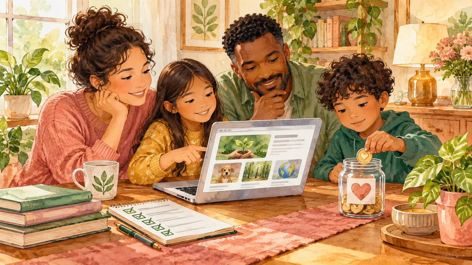 Family researching a cause before making a carefully checked donation