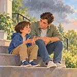 A father listens as his young son talks openly about feeling sad