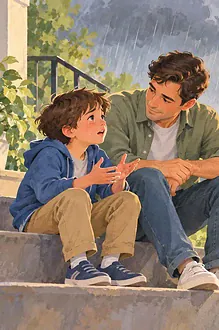 A father listens as his young son talks openly about feeling sad