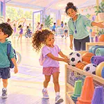 Children confidently choosing dance, football and other activities together
