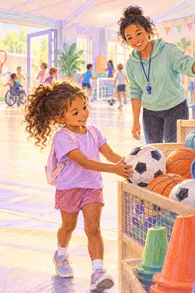 Children confidently choosing dance, football and other activities together