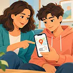 A family reviews location and app permissions on a phone