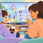 A child and caregiver set safer multiplayer gaming chat boundaries