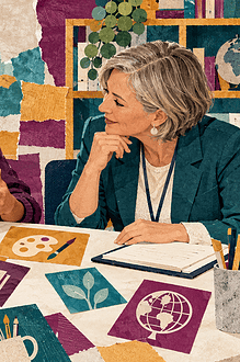 Teen comparing school subject options with a caregiver and career adviser