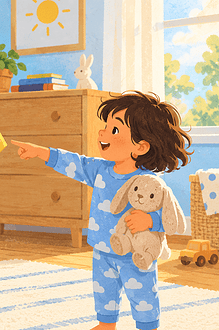 A caregiver offering a child a choice between a green shirt and a yellow shirt