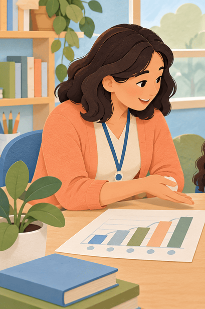 Family and teacher calmly reviewing a child’s learning plan around a table