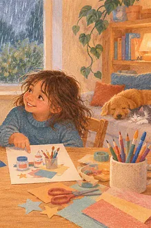 Caregiver and child revising a picnic plan after rain begins