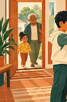 Child placing keys and everyday belongings in an organized entryway