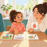 Family listening as a child shares preferences for a family decision