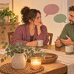 Co-parents having a calm private conversation about discipline