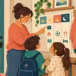 A family coordinating childcare around a parent’s work shift