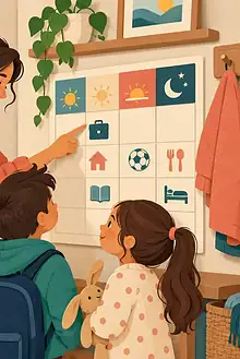 A family coordinating childcare around a parent’s work shift