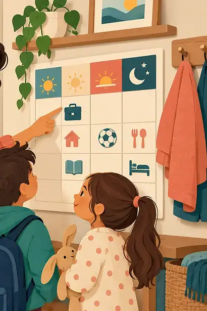 A family coordinating childcare around a parent’s work shift