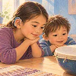Children watch grains move on a stretched membrane during a sound experiment